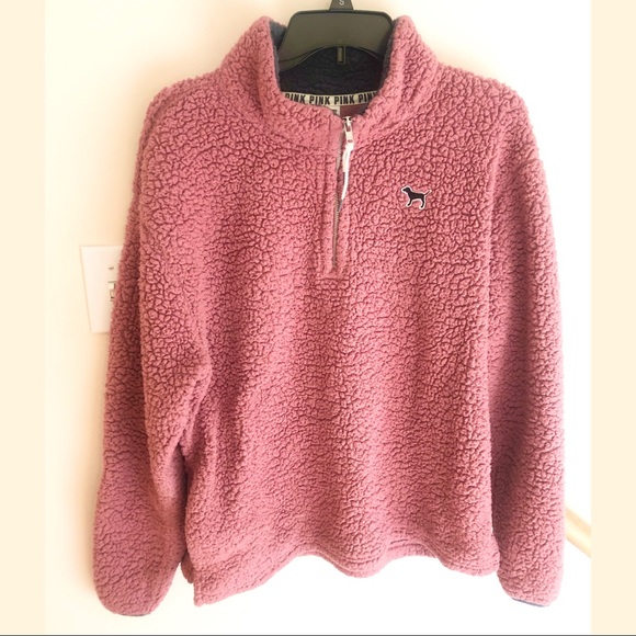 PINK Victoria's Secret Tops - Victoria’s Secret PINK Sherpa Fuzzy Quarter Zip
